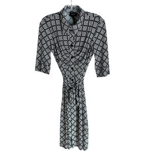 Laundry by Shelli Segal Classic Button Down Black White Print Belted Dress Sz 8